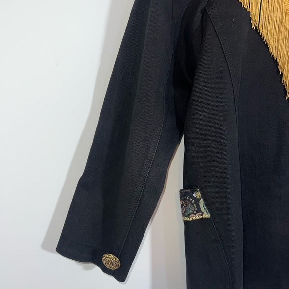 CACHE VINTAGE western Black and Gold Fringed Women's Jacket small - Picture 2 of 16